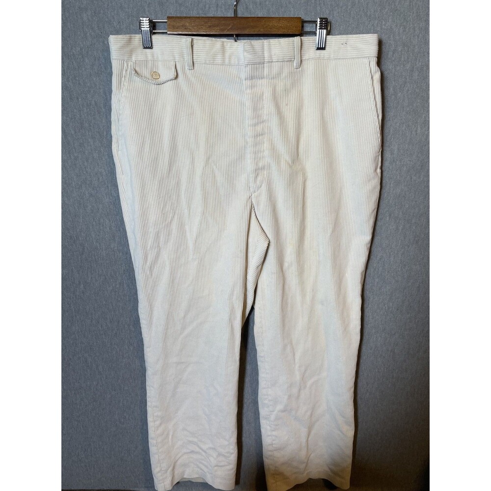 Men's Cream Corduroy Pants W38 I30 Full Fit Straight Leg Casual Trousers